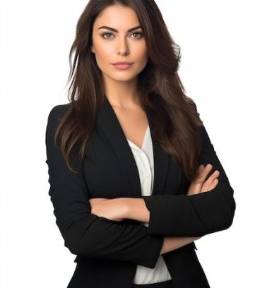 Business woman smiling white background _ Premium AI-generated image